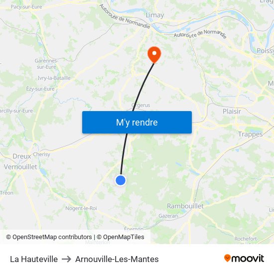 La Hauteville to Arnouville-Les-Mantes map