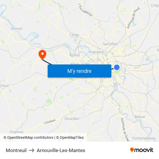 Montreuil to Arnouville-Les-Mantes map