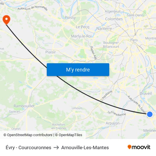 Évry - Courcouronnes to Arnouville-Les-Mantes map