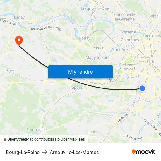 Bourg-La-Reine to Arnouville-Les-Mantes map