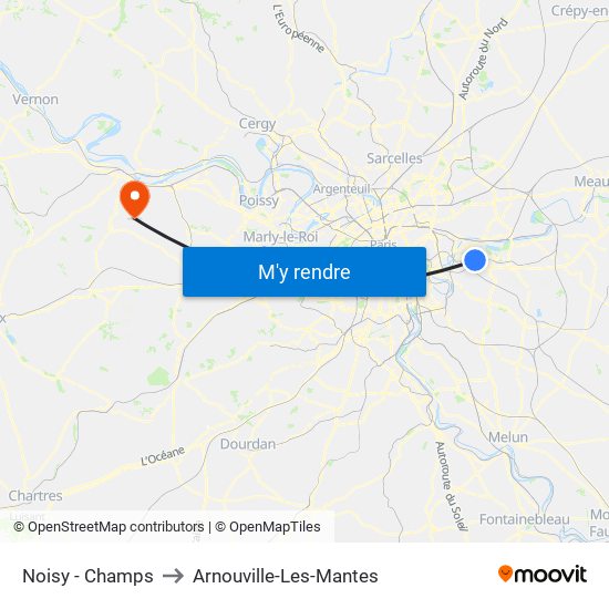 Noisy - Champs to Arnouville-Les-Mantes map