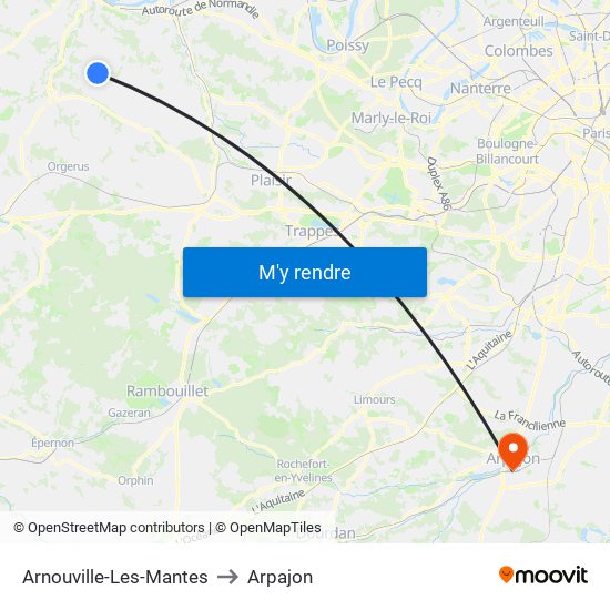 Arnouville-Les-Mantes to Arpajon map