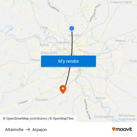 Attainville to Arpajon map
