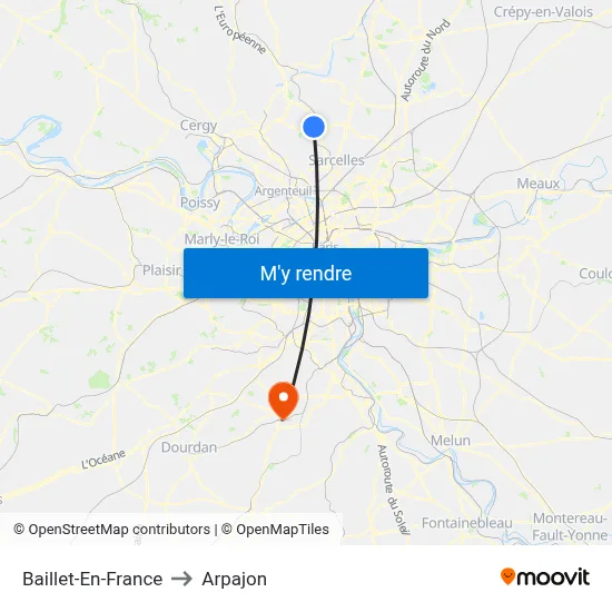 Baillet-En-France to Arpajon map