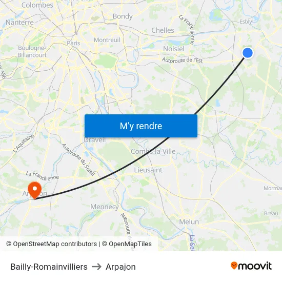 Bailly-Romainvilliers to Arpajon map