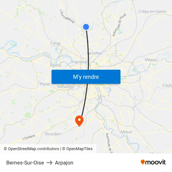 Bernes-Sur-Oise to Arpajon map
