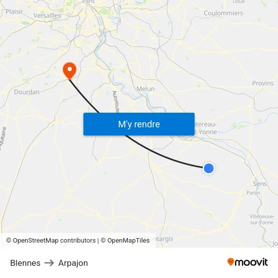 Blennes to Arpajon map