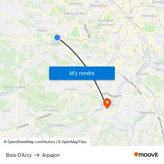 Bois-D'Arcy to Arpajon map