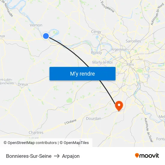 Bonnieres-Sur-Seine to Arpajon map