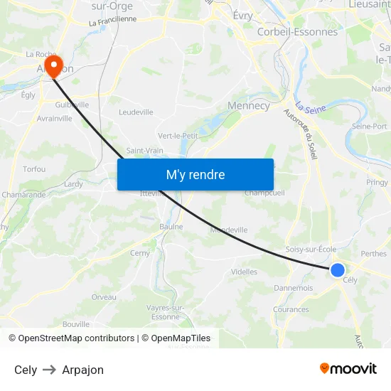 Cely to Arpajon map