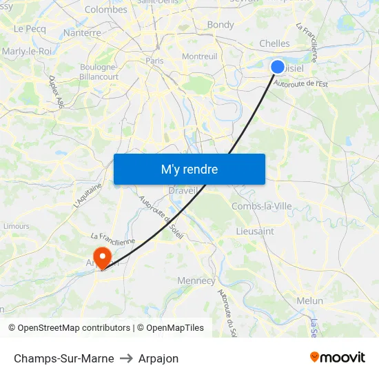 Champs-Sur-Marne to Arpajon map