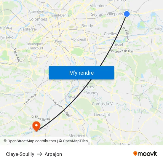 Claye-Souilly to Arpajon map