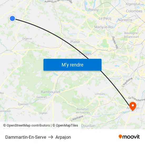 Dammartin-En-Serve to Arpajon map