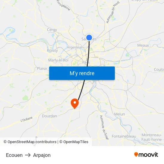 Ecouen to Arpajon map