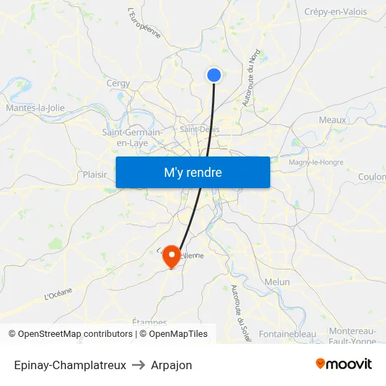 Epinay-Champlatreux to Arpajon map