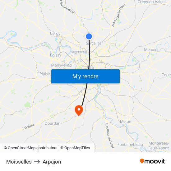 Moisselles to Arpajon map