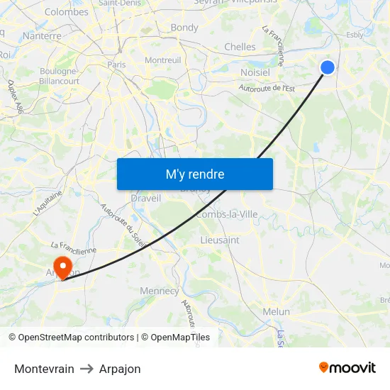 Montevrain to Arpajon map