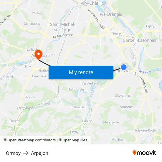 Ormoy to Arpajon map