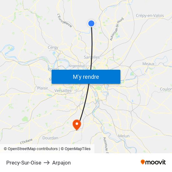 Precy-Sur-Oise to Arpajon map