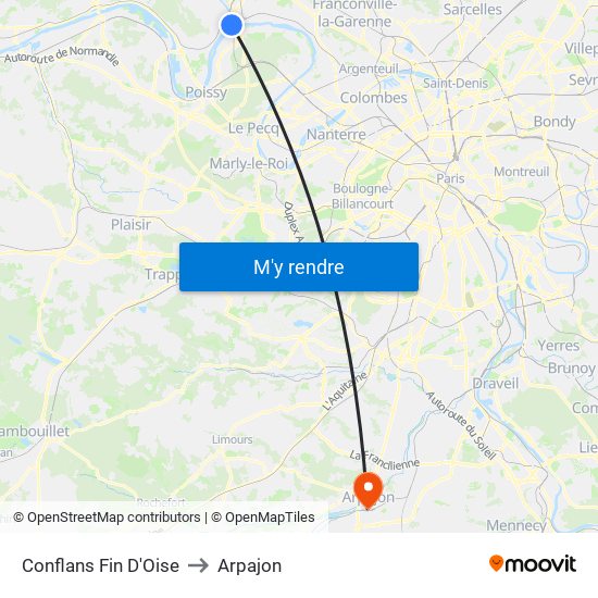 Conflans Fin D'Oise to Arpajon map