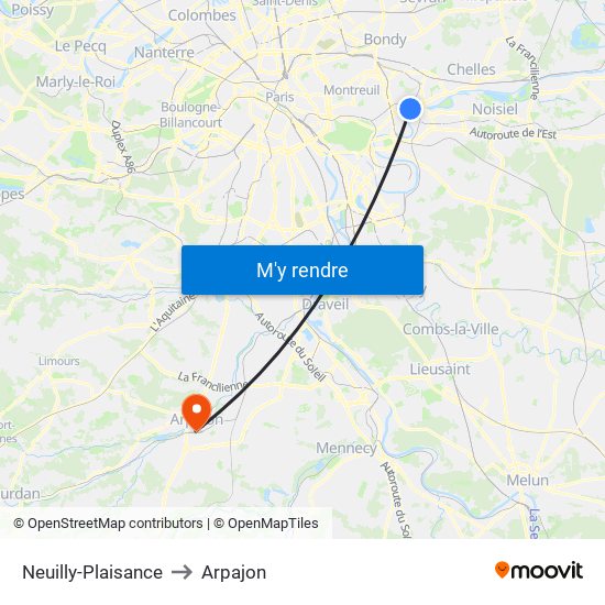 Neuilly-Plaisance to Arpajon map