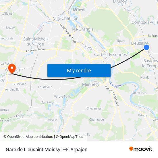 Gare de Lieusaint Moissy to Arpajon map