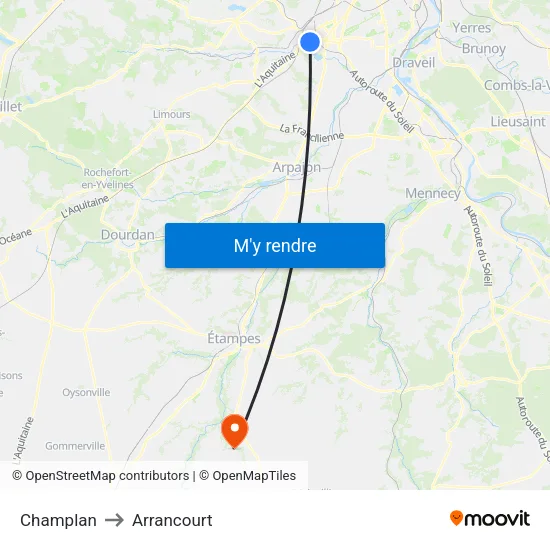 Champlan to Arrancourt map