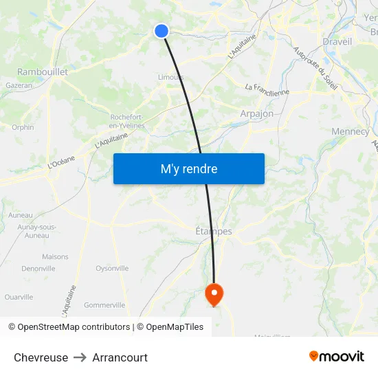 Chevreuse to Arrancourt map