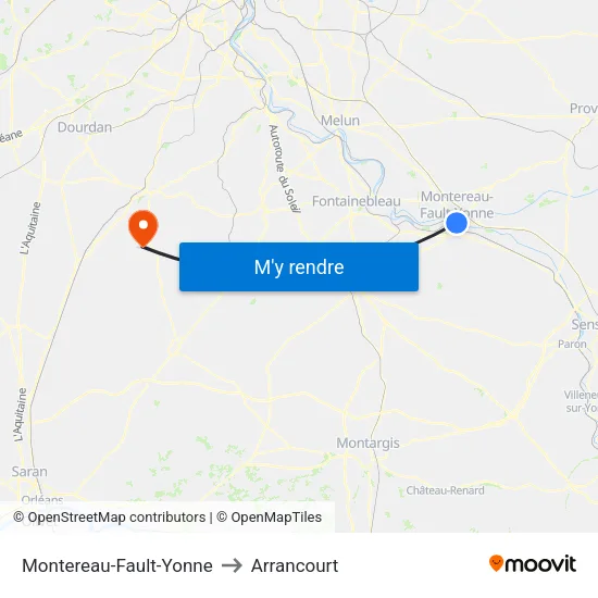Montereau-Fault-Yonne to Arrancourt map