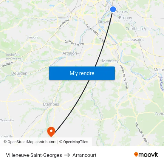 Villeneuve-Saint-Georges to Arrancourt map