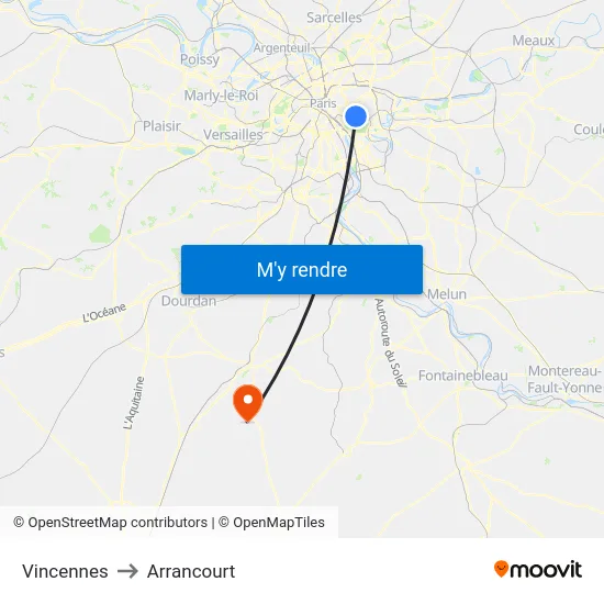 Vincennes to Arrancourt map
