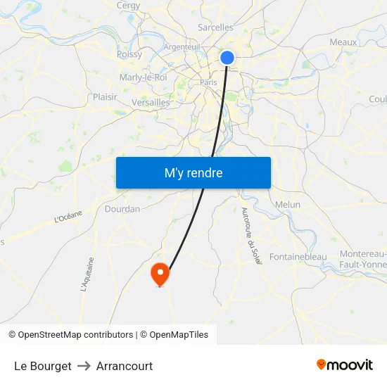 Le Bourget to Arrancourt map