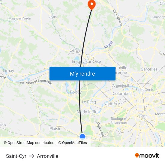 Saint-Cyr to Arronville map