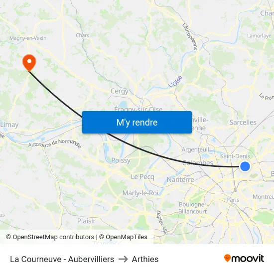 La Courneuve - Aubervilliers to Arthies map
