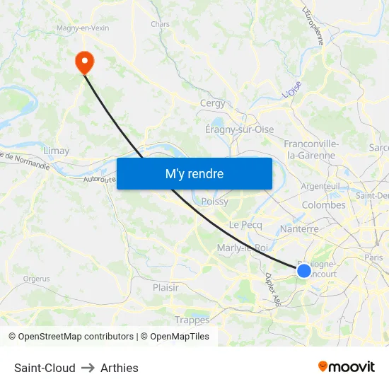Saint-Cloud to Arthies map