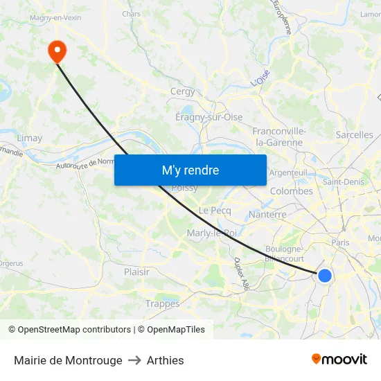 Mairie de Montrouge to Arthies map