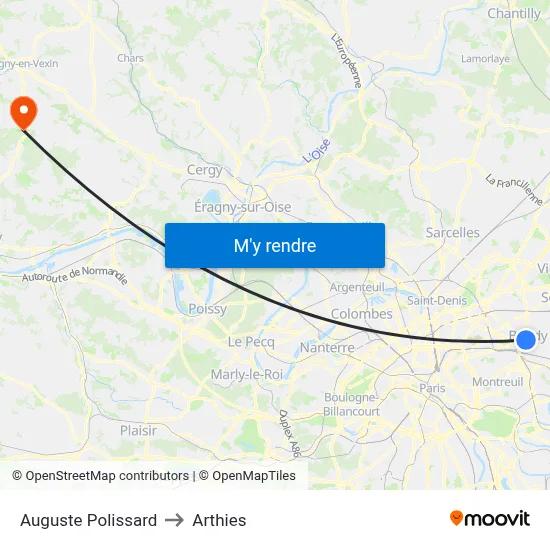 Auguste Polissard to Arthies map