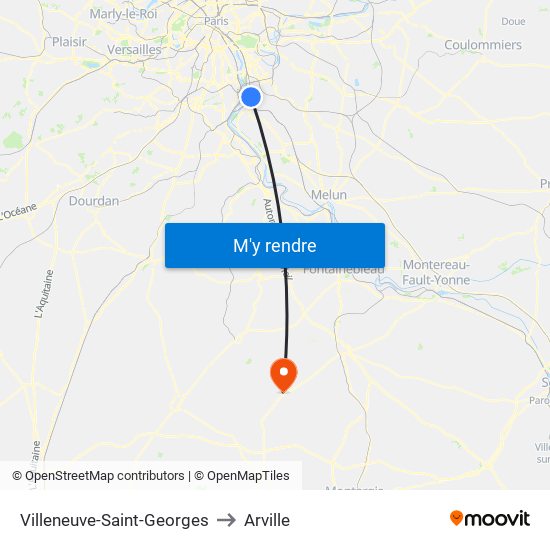 Villeneuve-Saint-Georges to Arville map