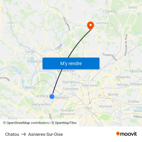 Chatou to Asnieres-Sur-Oise map