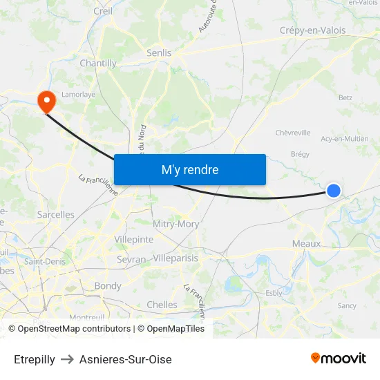 Etrepilly to Asnieres-Sur-Oise map