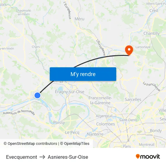 Evecquemont to Asnieres-Sur-Oise map