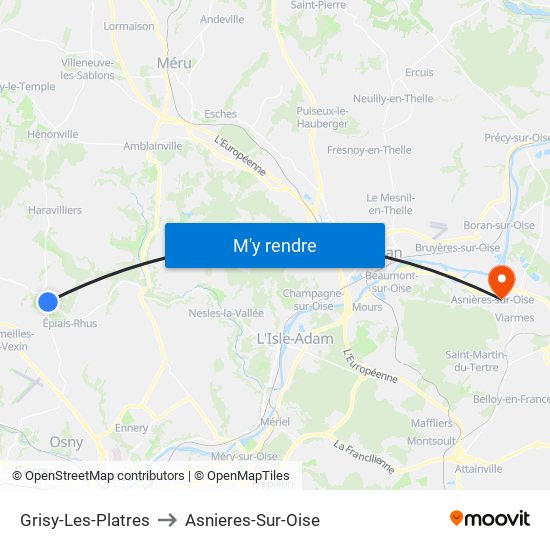 Grisy-Les-Platres to Asnieres-Sur-Oise map