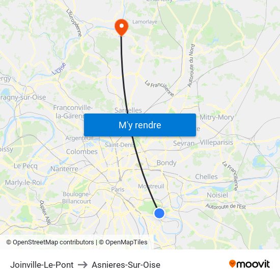 Joinville-Le-Pont to Asnieres-Sur-Oise map