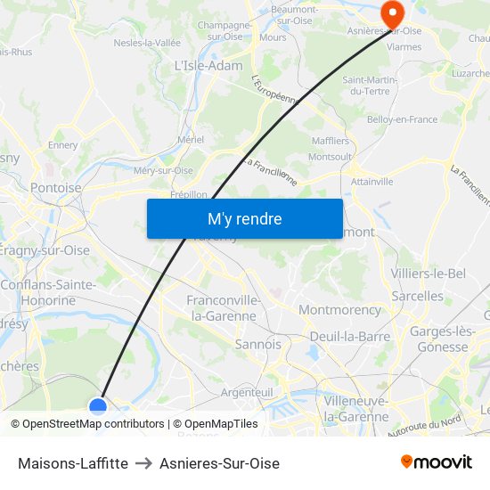 Maisons-Laffitte to Asnieres-Sur-Oise map