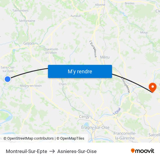 Montreuil-Sur-Epte to Asnieres-Sur-Oise map