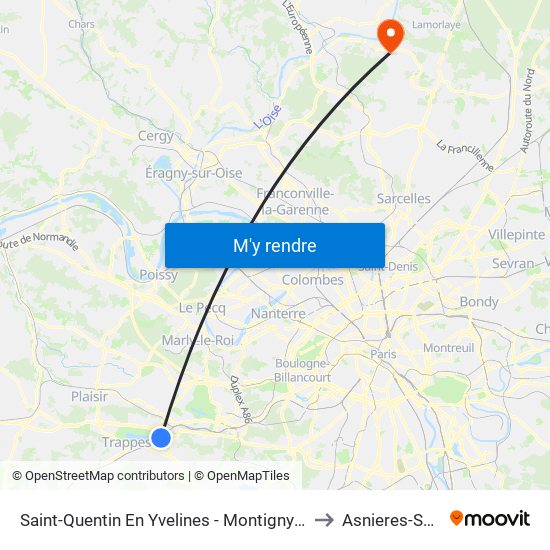 Saint-Quentin En Yvelines - Montigny-Le-Bretonneux to Asnieres-Sur-Oise map