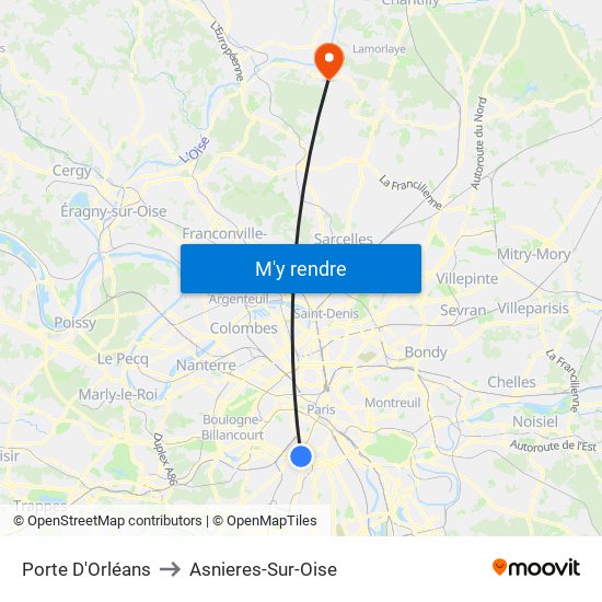 Porte D'Orléans to Asnieres-Sur-Oise map