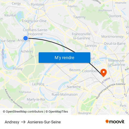 Andresy to Asnieres-Sur-Seine map