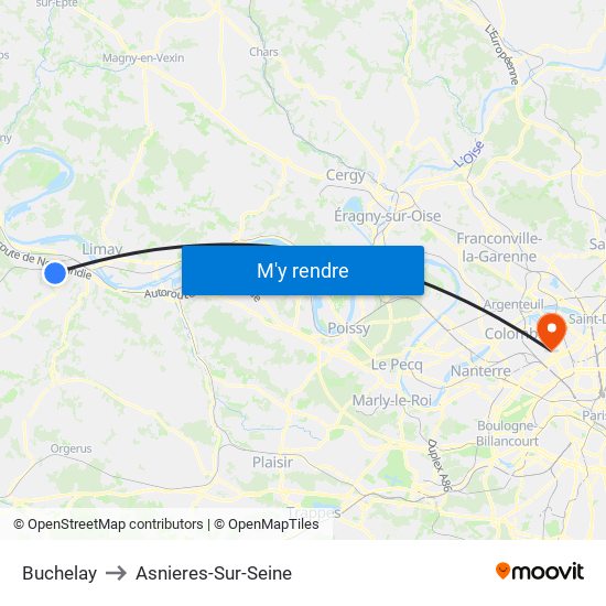 Buchelay to Asnieres-Sur-Seine map