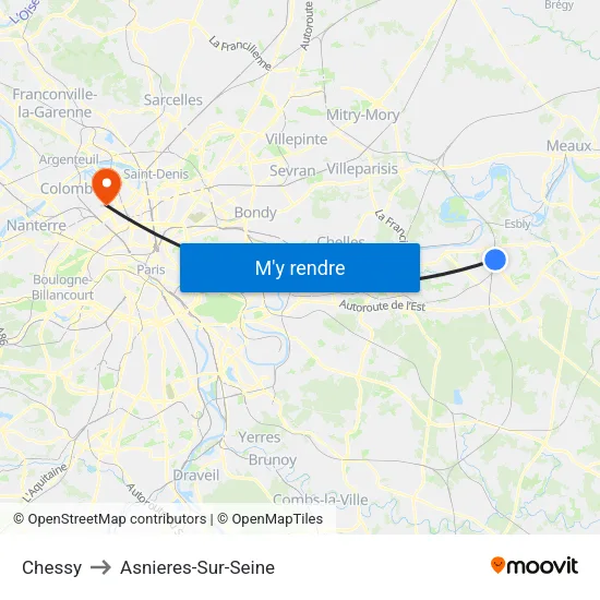 Chessy to Asnieres-Sur-Seine map